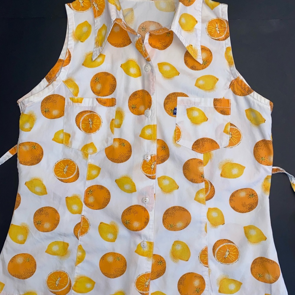 VTG HARK SHIRT CITRUS FRUIT SLEEVELESS COTTON VINTAGE WHITE ORANGE YELLOW XS - Picture 3 of 5